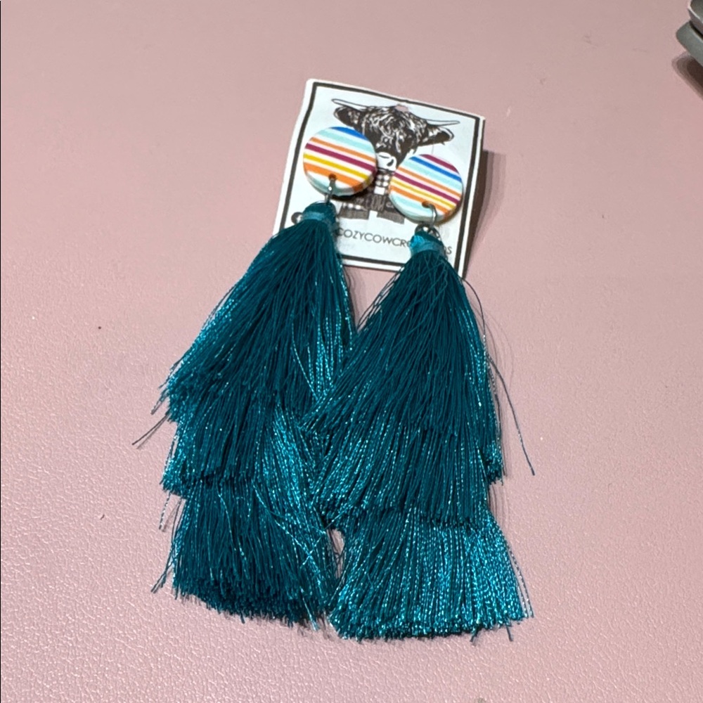 Colorful Teal Tassel Earrings